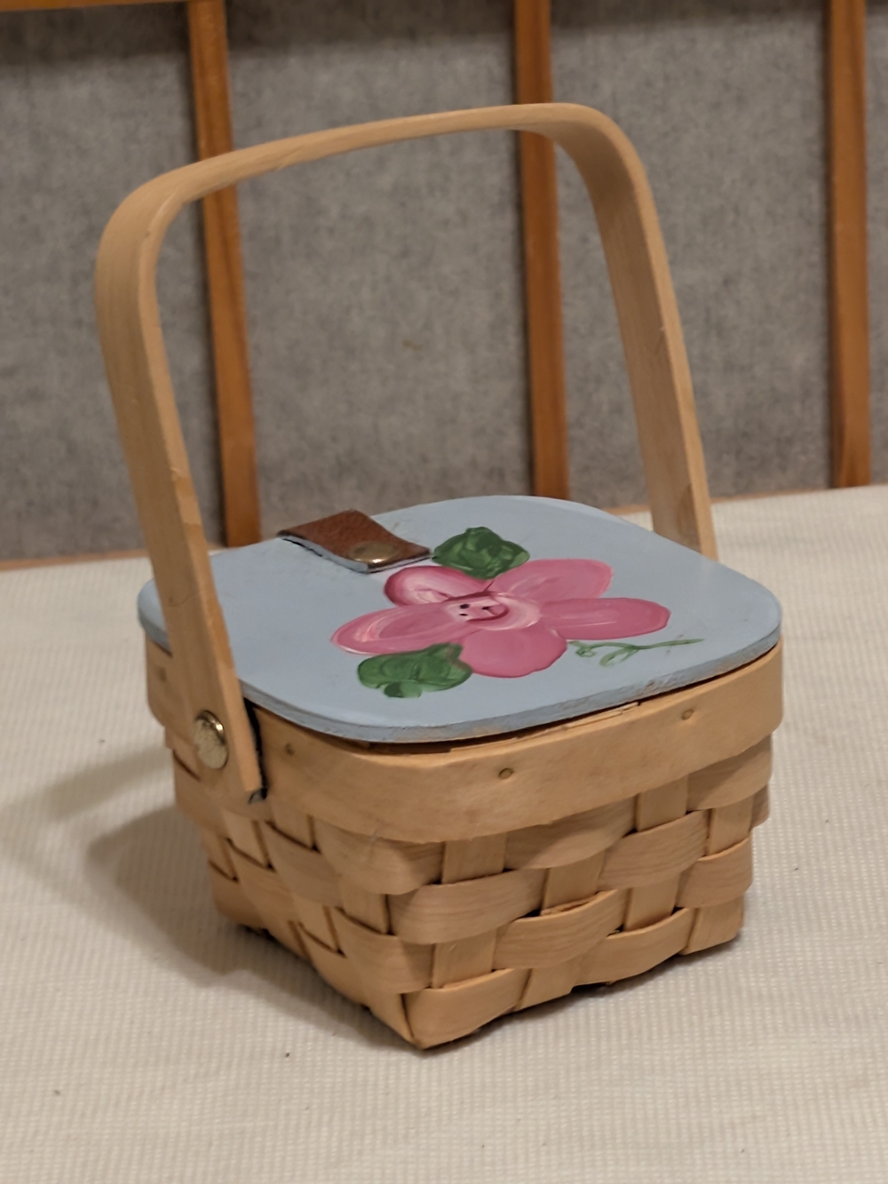Cute Handpainted Small Square Basket - Vintage Country Folk Handcrafted